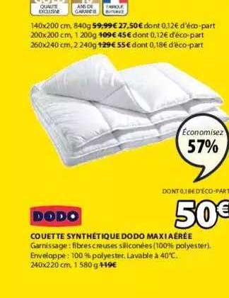 couette synthétique dodo maxi aérée