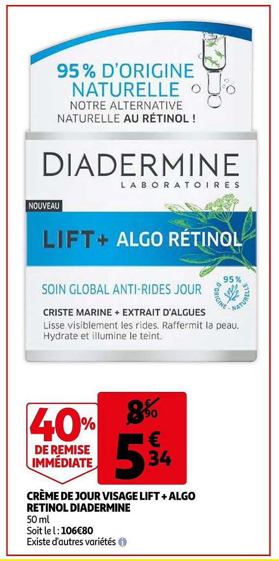 Crème De Jour Visage Lift + Algo Rétinol Diadermine