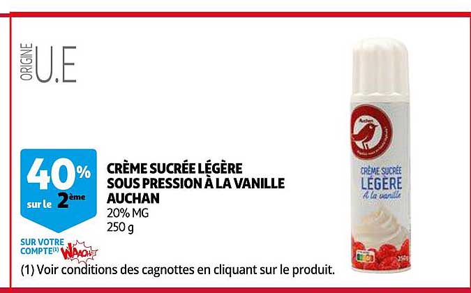 crème sucrée légère sous pression à la vanille auchan