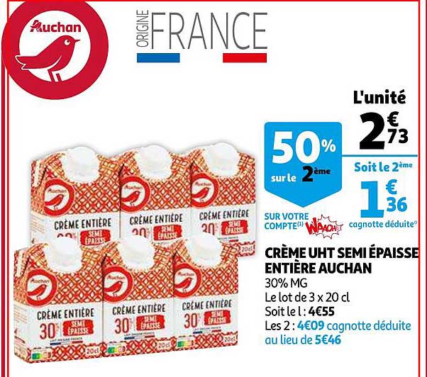 crème uht semi épaisse entière auchan