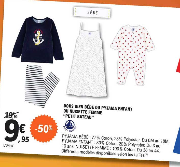 dors bien bébé ou pyjama enfant ou nuisette femme "petit bateau"
