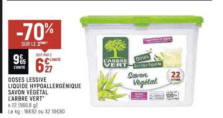 doses lessive liquide hypoallergénique savon végétal l'arbre vert