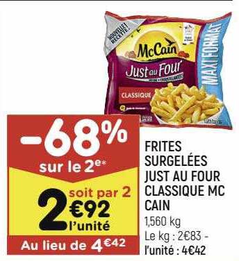 frites surgelées just au four classique mc cain