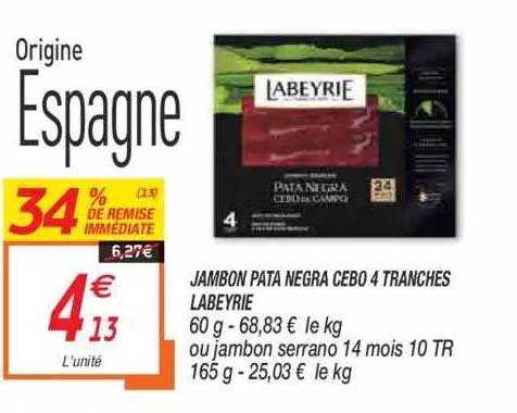 jambon pata negra cebo 4 tranches labeyrie