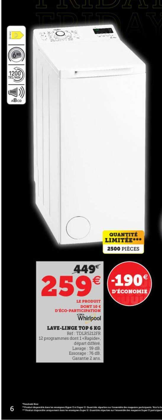 lave-linge top 6 kg whirlpool