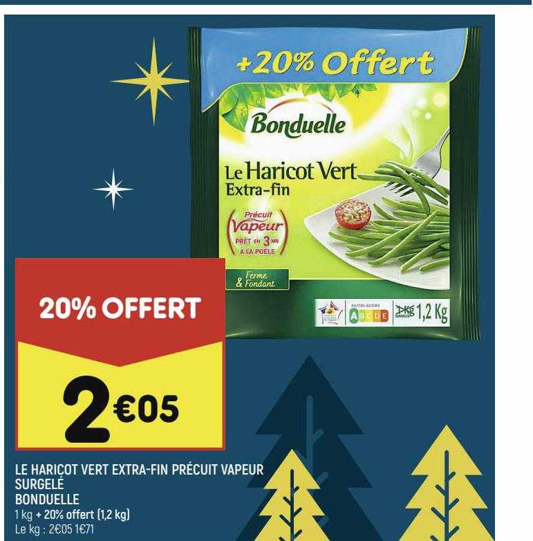 le haricot vert extra-fin précuit vapeur surgelés bonduelle
