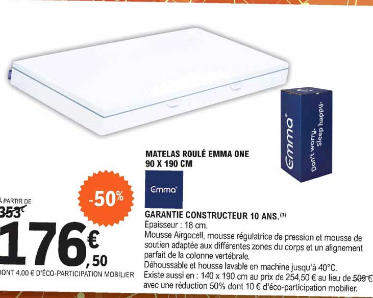 Matelas Roulé Emma One 90 X 190 Cm