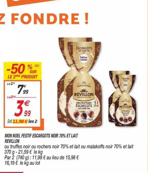 mon noël festif escargots noir 70% et lait revillon