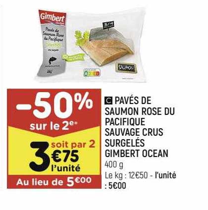 pavés de saumon rose du pacifique sauvage crus surgelés gimbert ocean