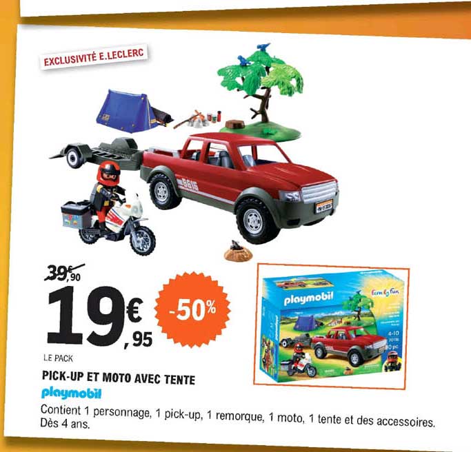 pick-up et moto avec tente playmobil