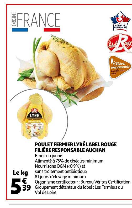 poulet fermier lyré label rouge filière responsable auchan