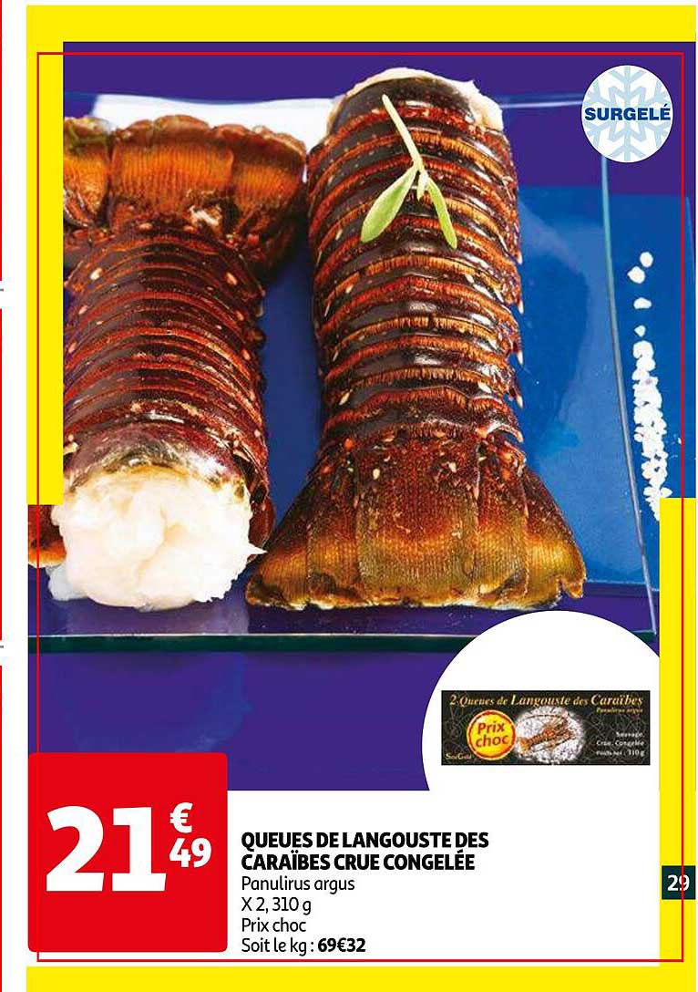 queues de langouste des caraïbes crue congelée