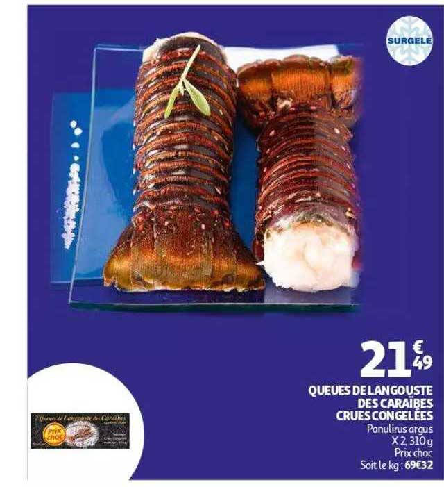 queues de langouste des caraïbes crues congelées