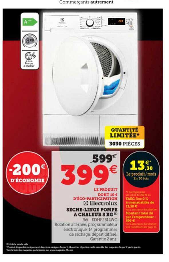 sèche-linge pompe à chaleur 8 kg electrolux
