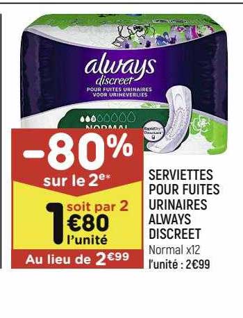 serviettes pour fuites urinaires always discreet