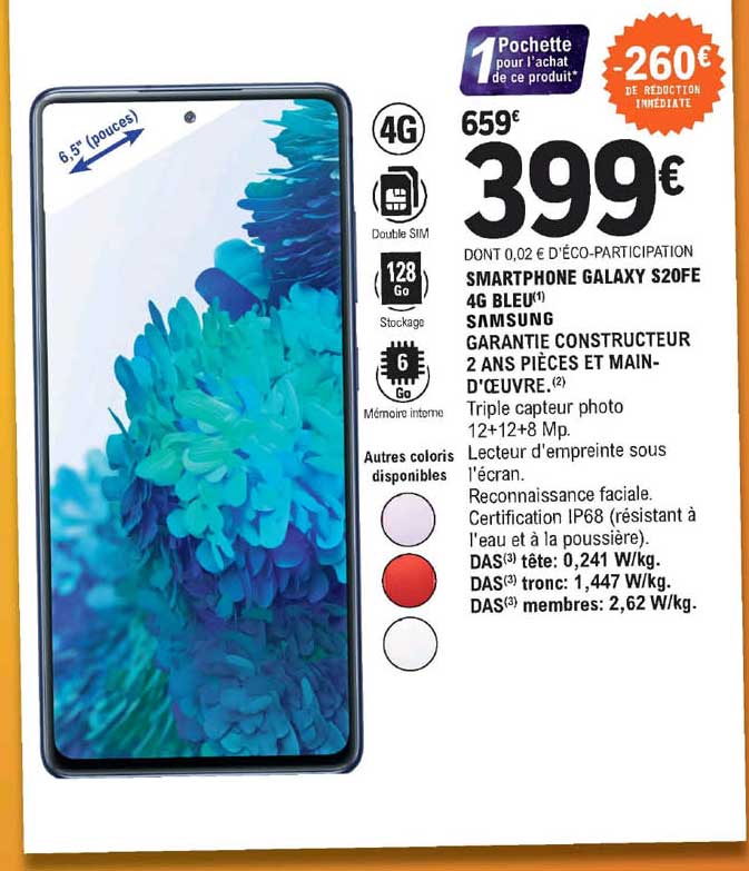 smartphone galaxy s20fe 4g bleu samsung