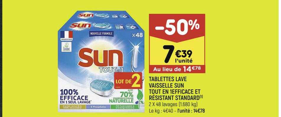 tablettes lave vaisselle sun tout en 1 efficace et résistant standard