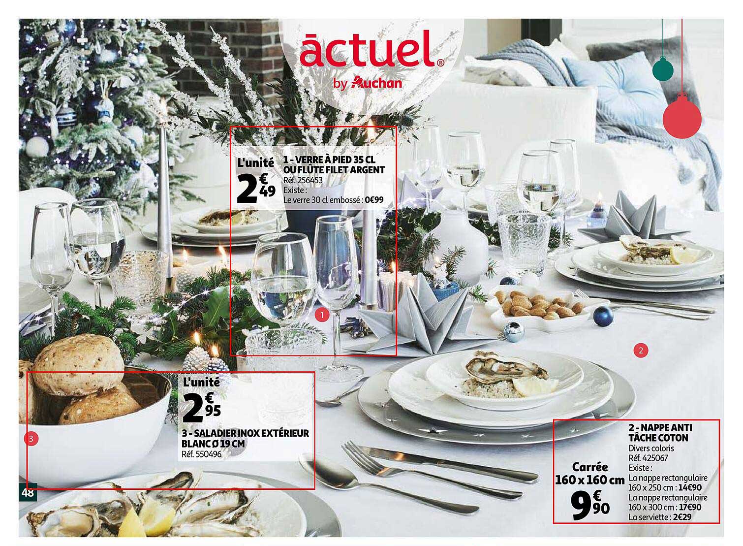 verre à pied 35 cl ou flûte filet argent, saladier extérieur blanc ø 19 cm, nappe anti tâche coton