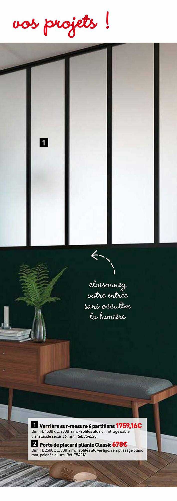 verrière sur-mesure 6 partitions, porte de placard pliante classic