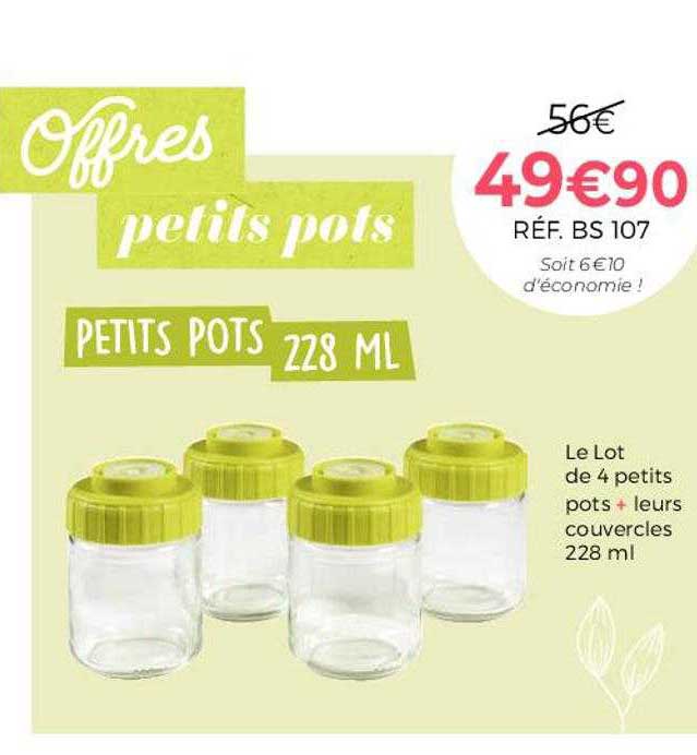 le lot de 4 petits pots + leurs couvercles 228ml