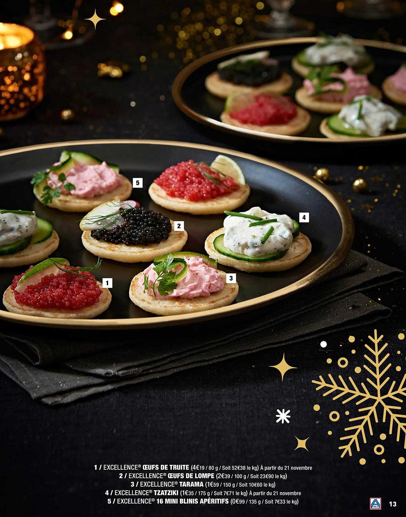 œufs De Truite Excellence, œufs De Lompe Excellence, Tarama Excellence, Tzatziki Excellence, 16 Mini Blinis Apéritifs Excellence