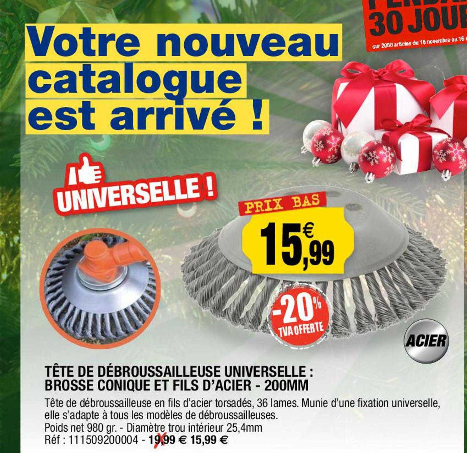 tête de débroussailleuse universelle : brosse conique et fils d'acier - 200 mm