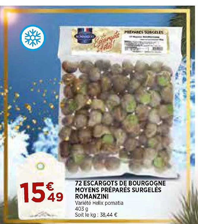 72 escargots de bourgogne moyens préparés surgelés romanzini