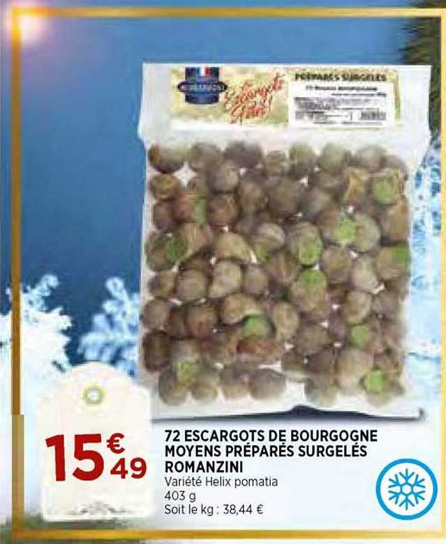 72 escargots de bourgogne moyens préparés surgelés romanzini