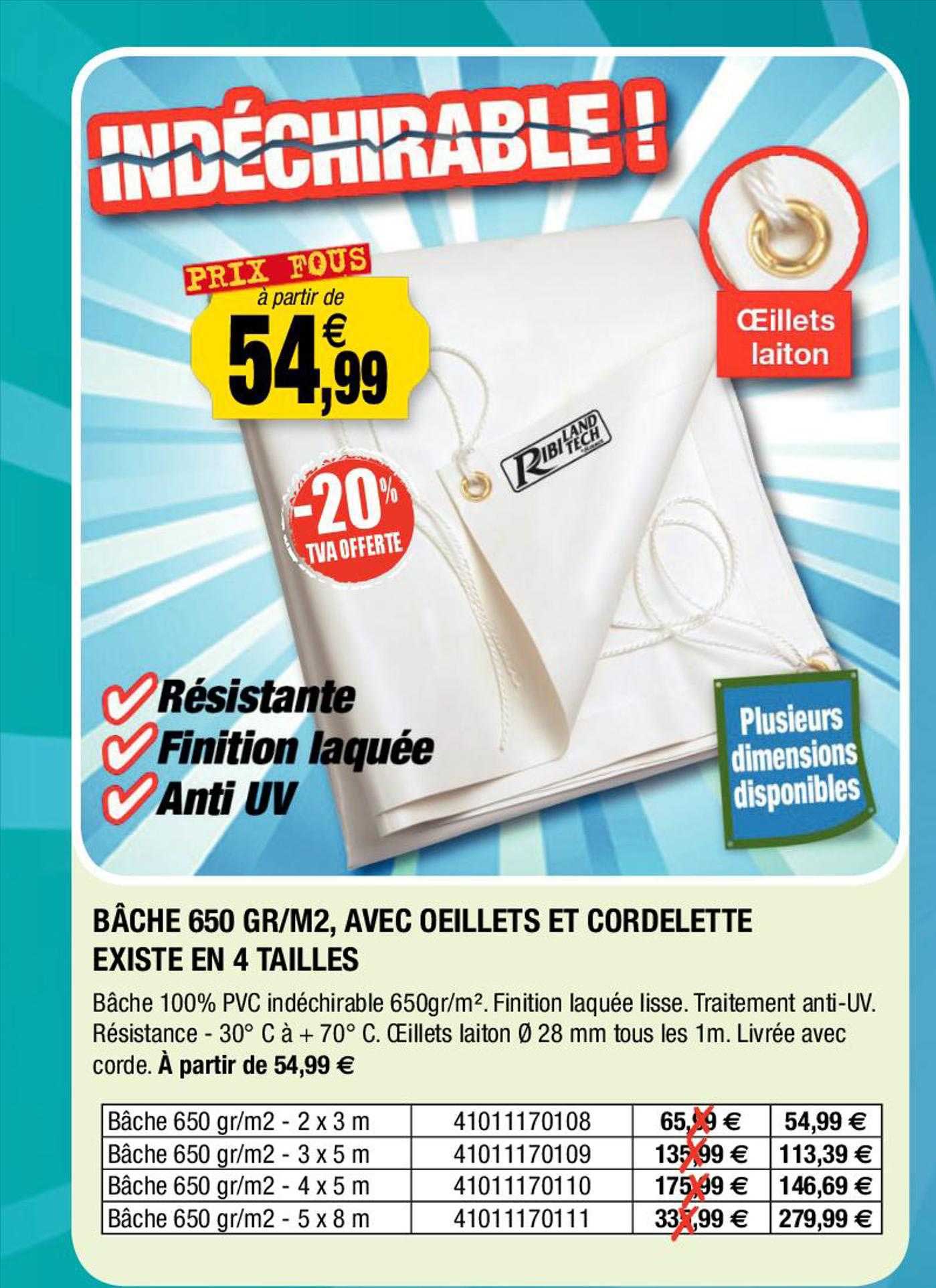 Bâche 650 Gr-m², Avec œillets Et Cordelette Existe En 4 Tailles