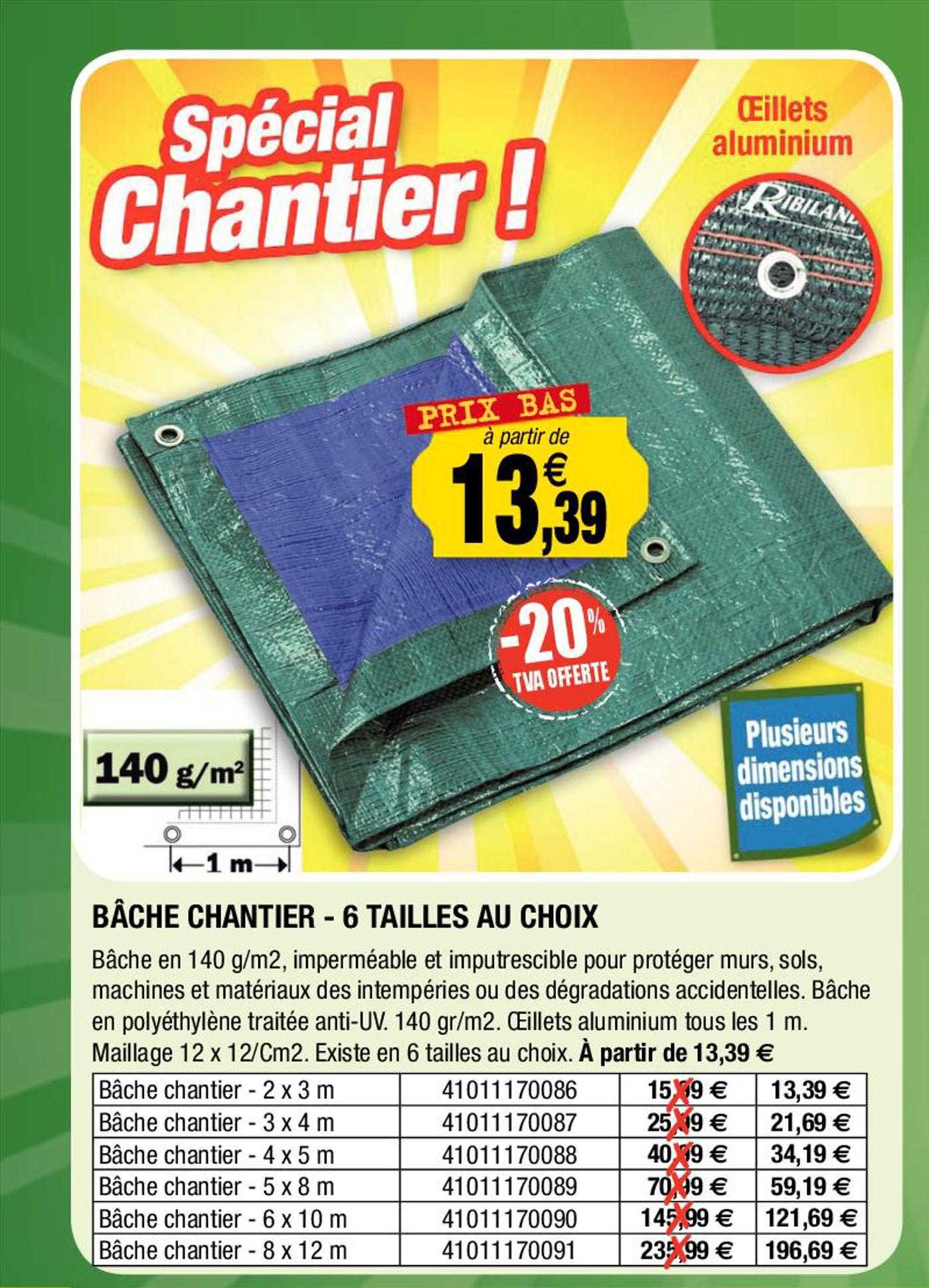 bâche chantier - 6 tailles au choix
