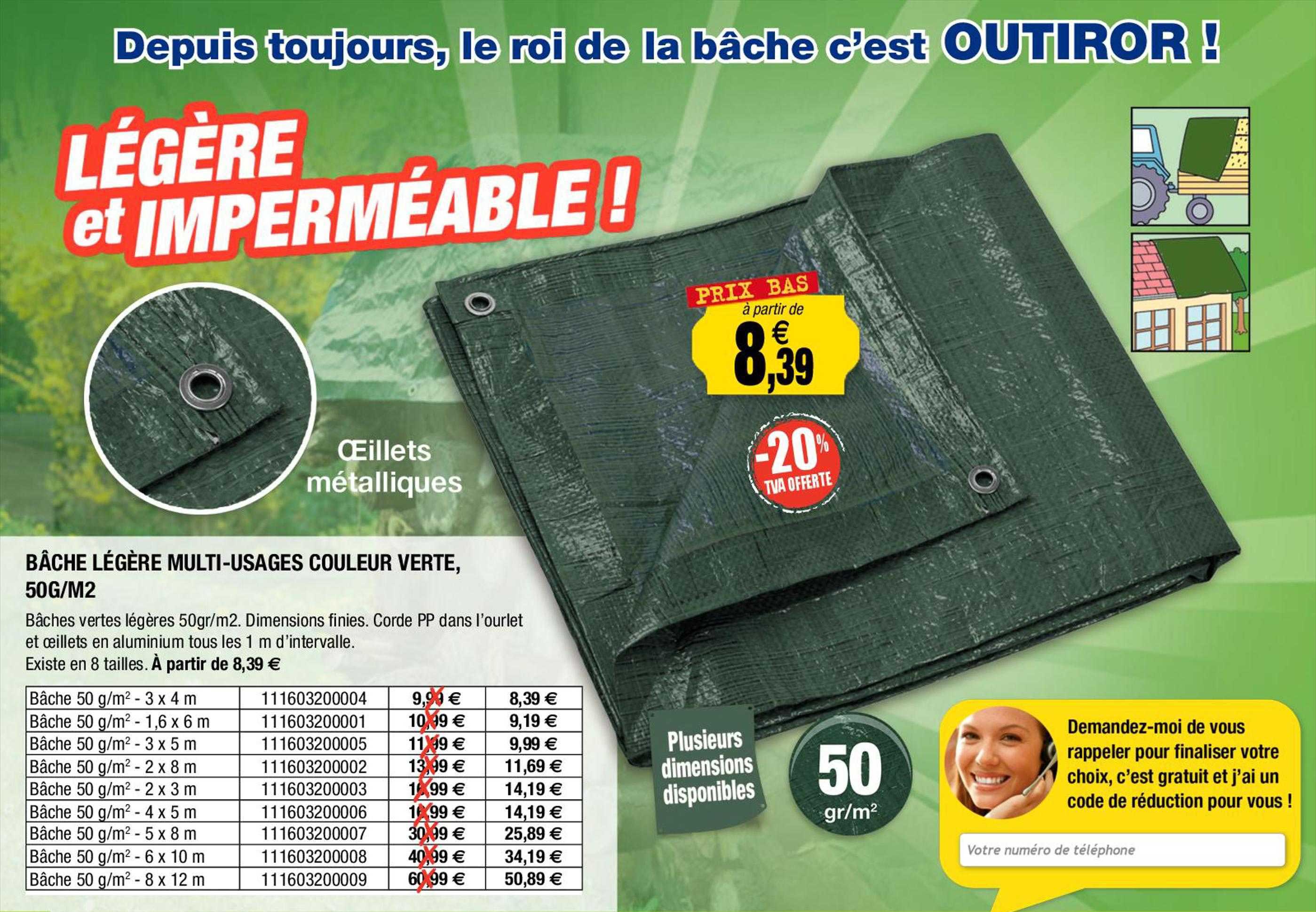 bâche légère multi-usages couleur verte, 50 g-m²