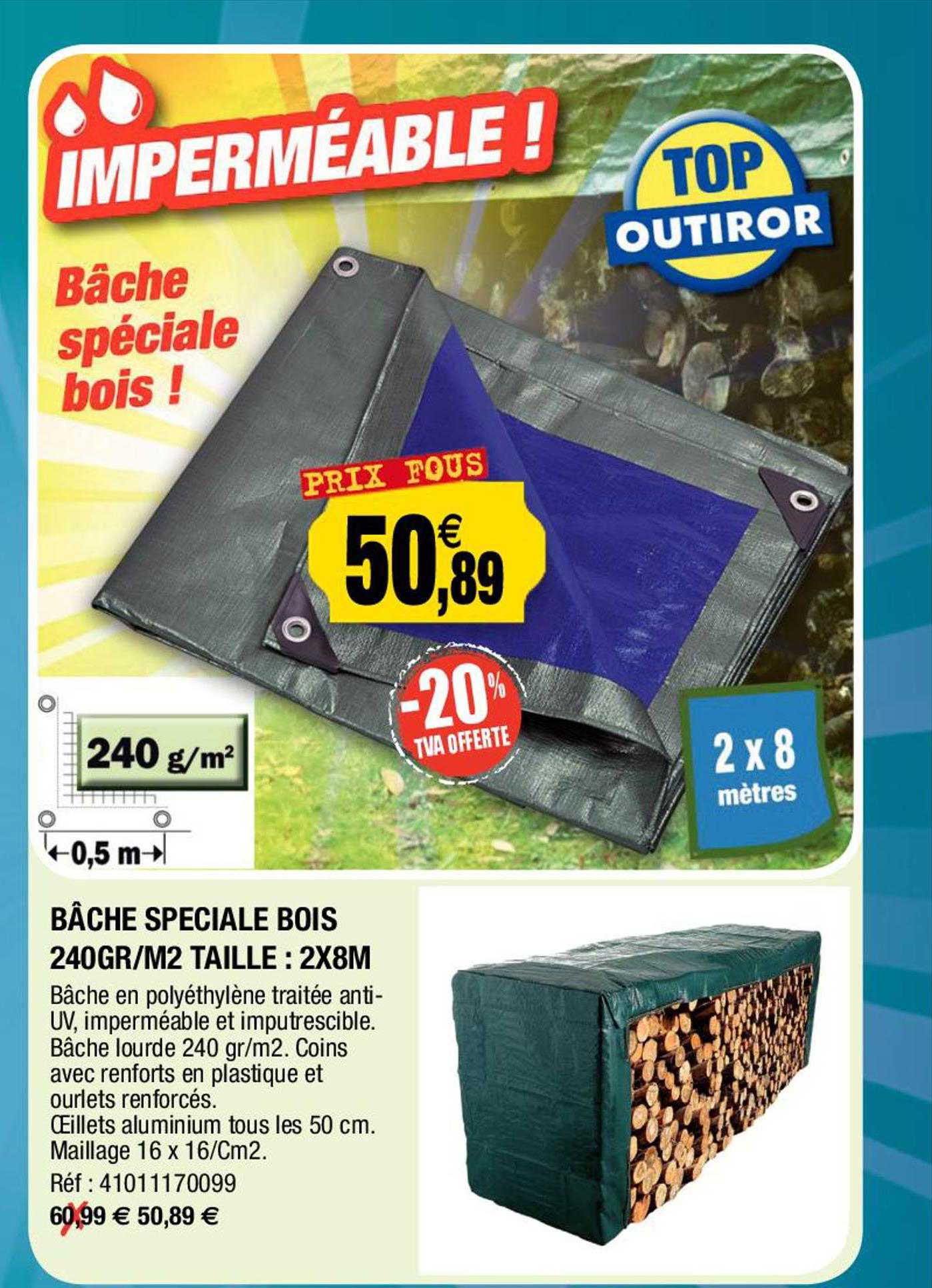 Bâche Spéciale Bois 240 Gr-m² Taille : 2 X 8 M