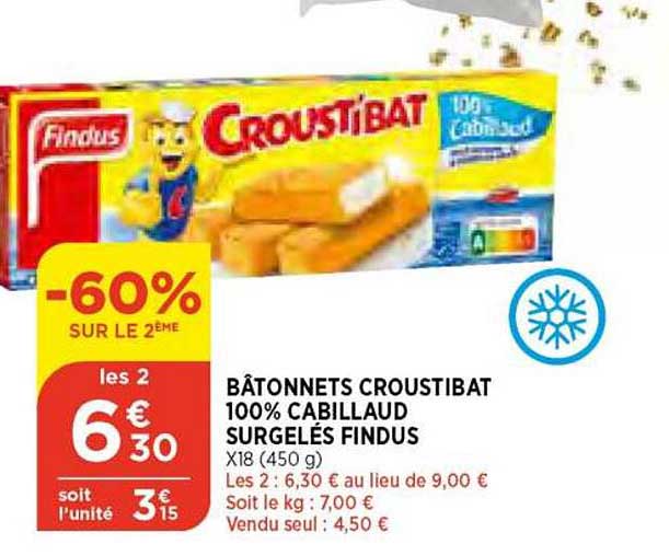 Bâtonnets Croustibat 100% Cabillaud Surgelés Findus