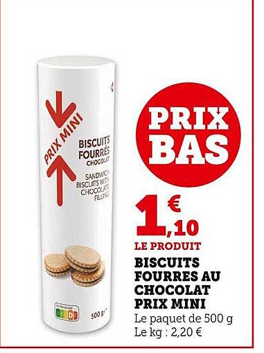 biscuits fourrés au chocolat prix mini