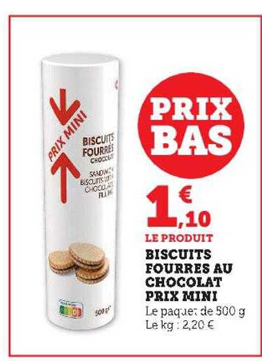 biscuits fourrés au chocolat prix mini