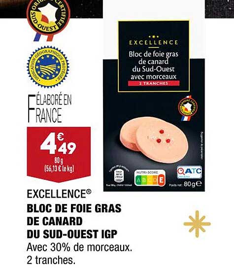 bloc de foie gras de canard du sud-ouest igp excellence