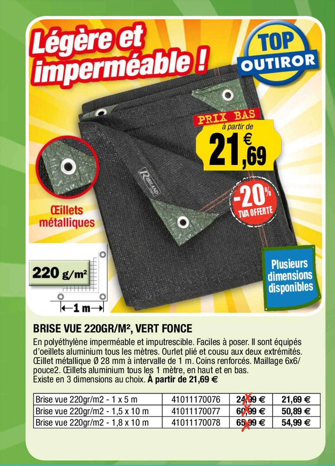 brise vue 220 gr-m², vert fonce