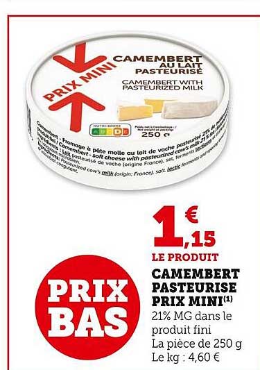 camembert pasteurisé prix mini