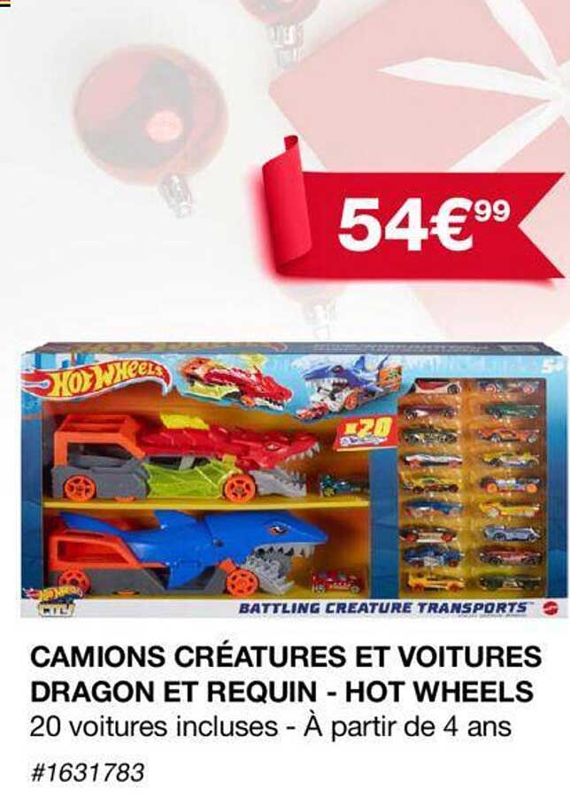 camions créatures et voitures dragon et requin - hot wheels