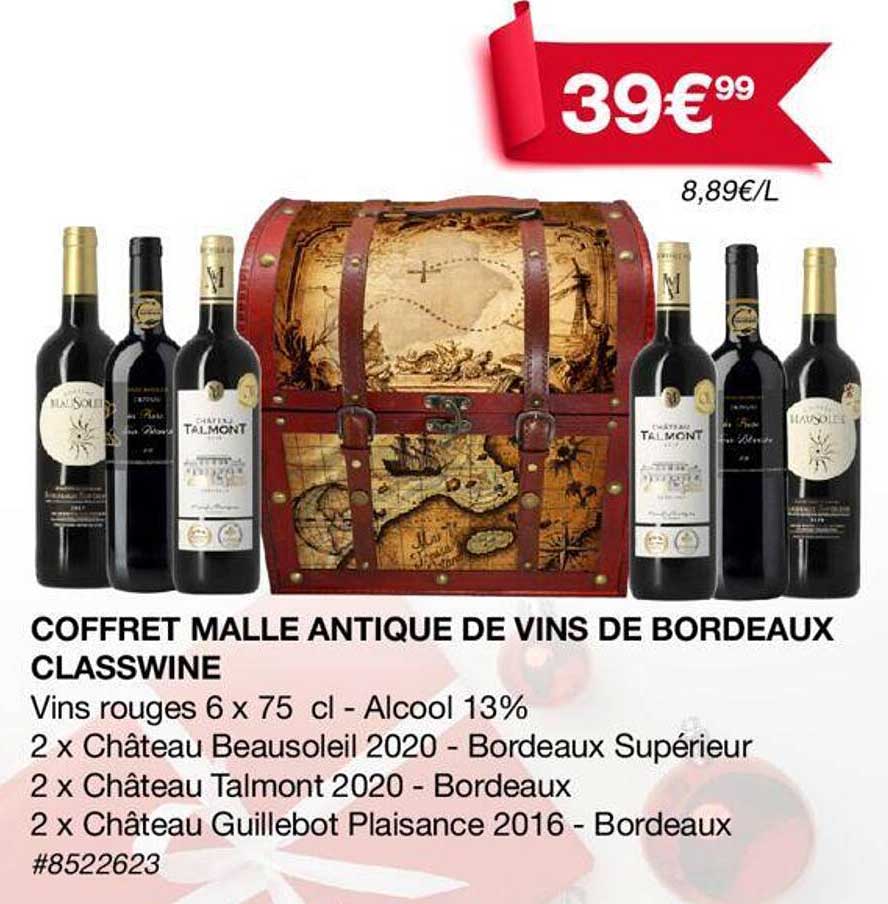 coffret malle antique de vin de bordeaux classwine