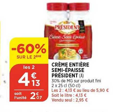 crème entière semi-épaisse président