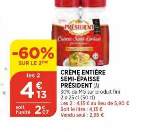 crème entière semi-épaisse président