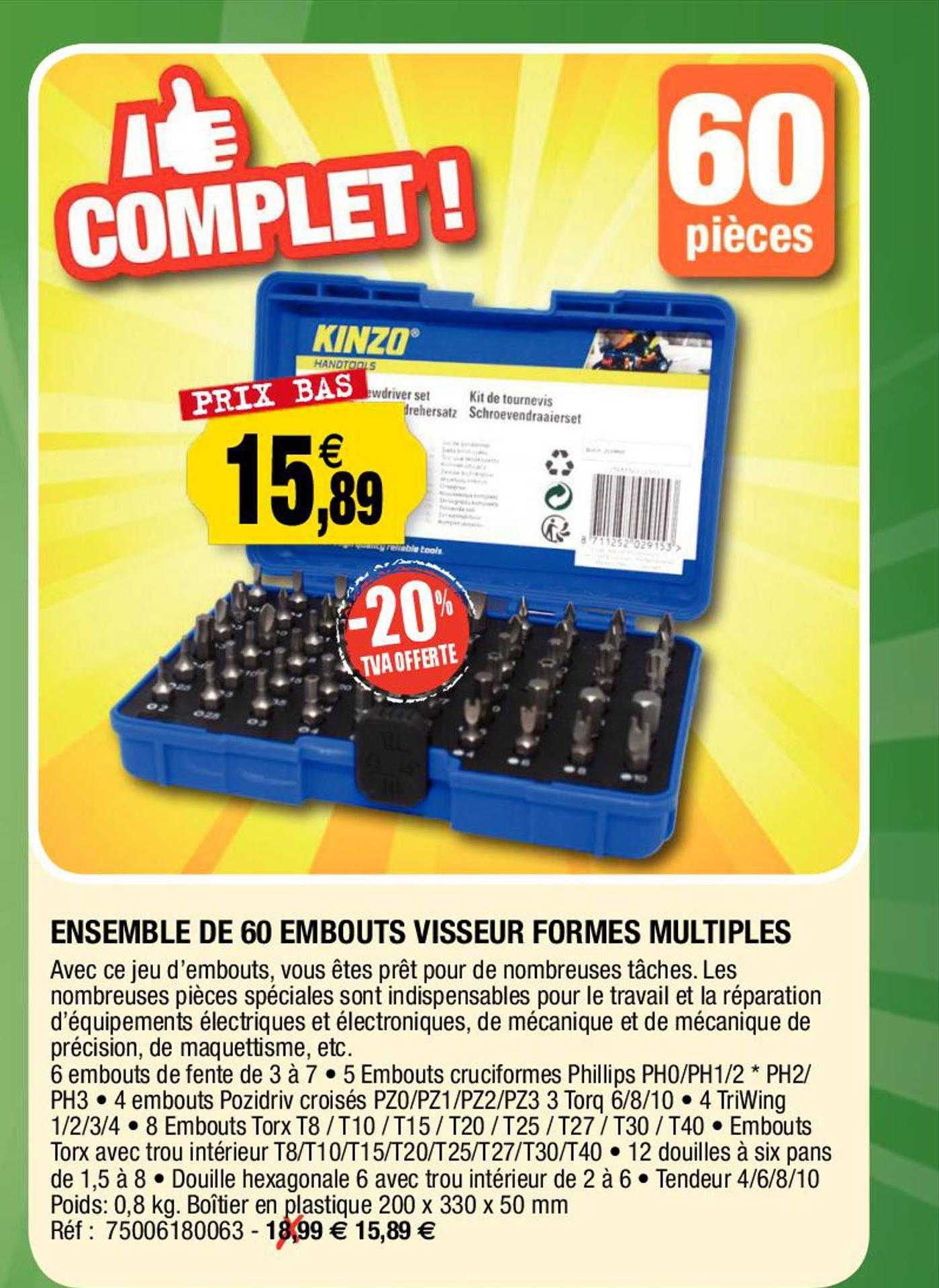 ensemble de 60 embouts visseur formes multiples
