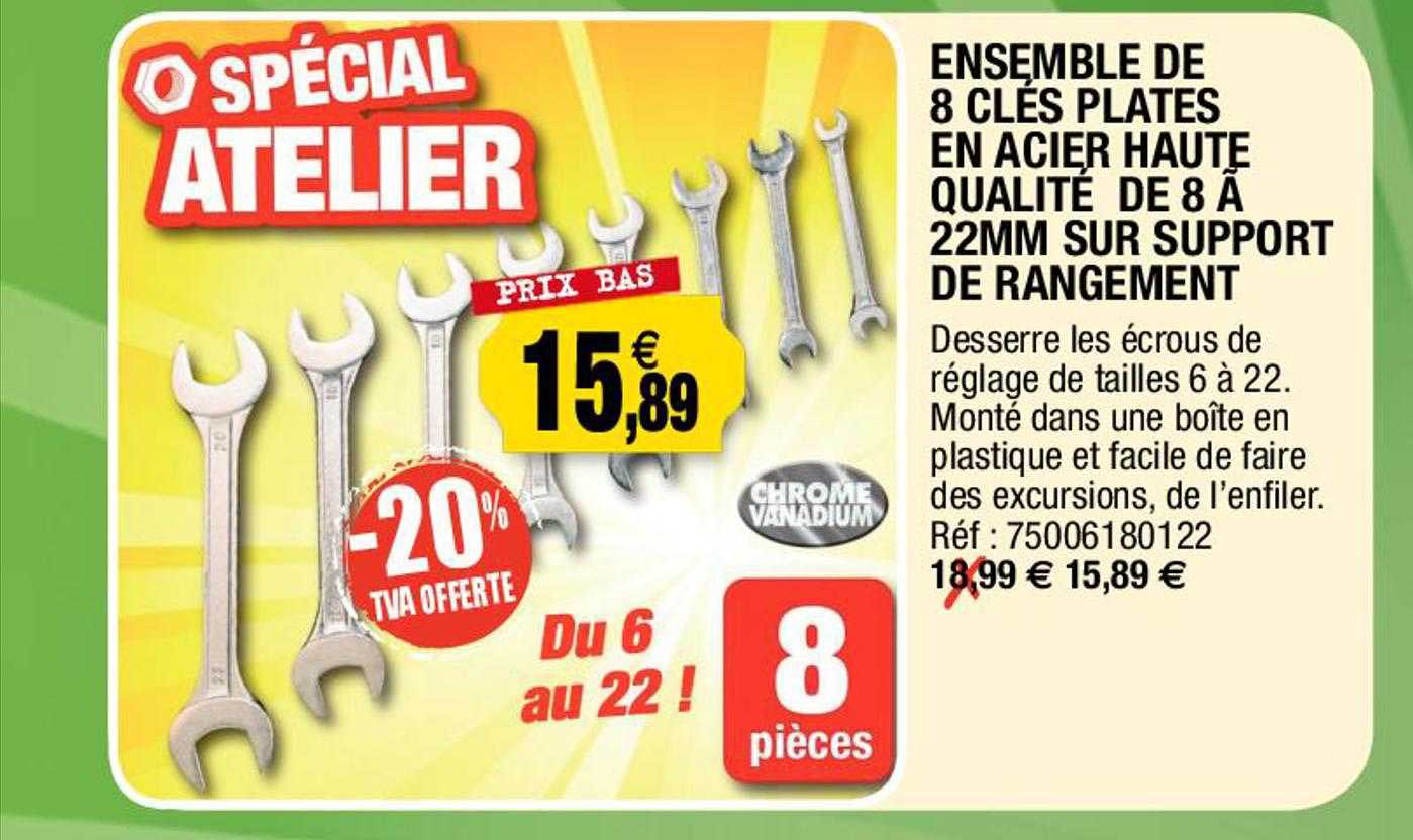 Ensemble De 8 Clés Plates En Acier Haute Qualité De 8 à 22 Mm Sur Support De Rangement