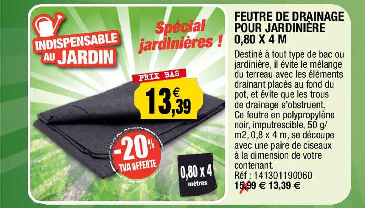 feutre de drainage pour jardinière 0,80 x 4 m