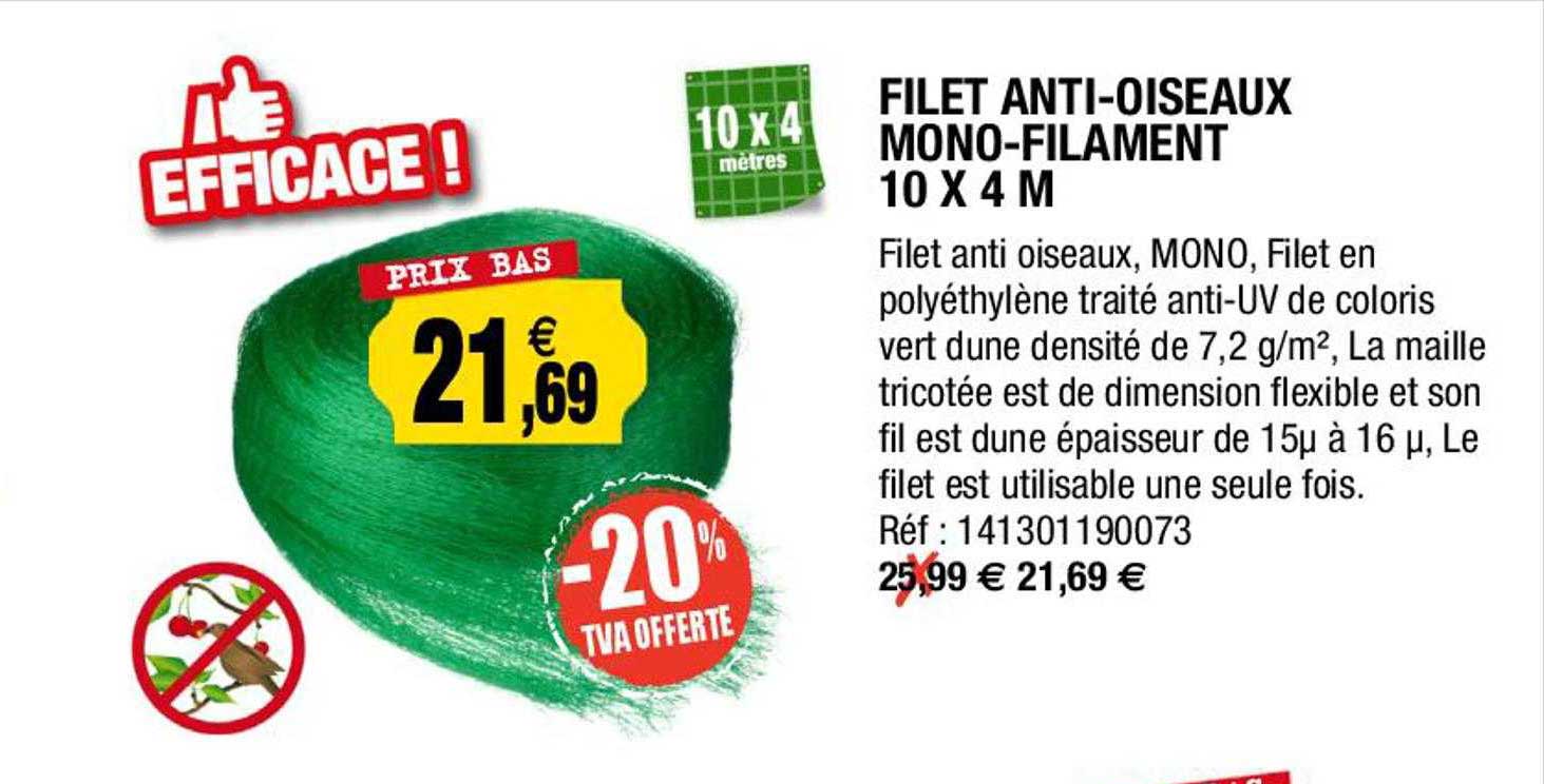 filet anti-oiseaux mono-filament 10 x 4 m