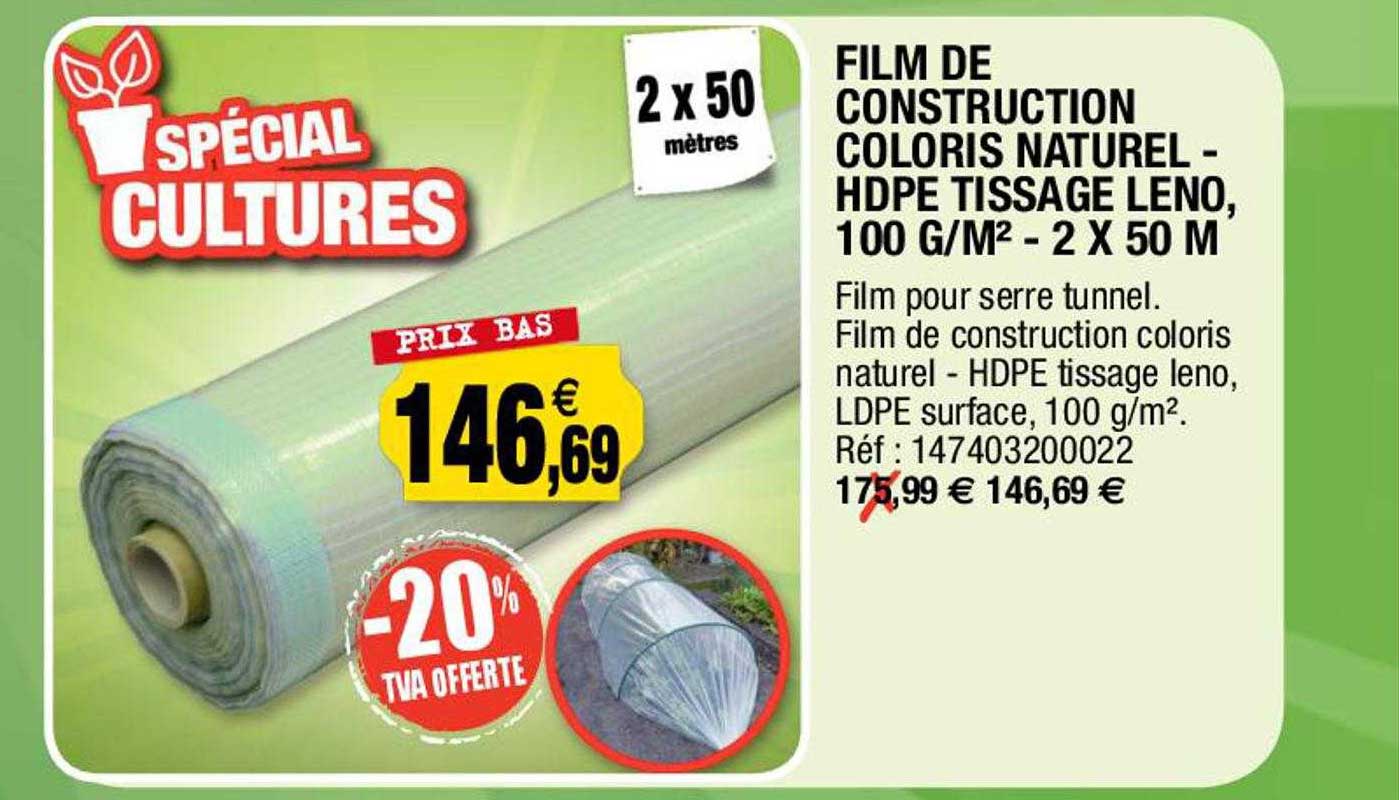 film de construction coloris naturel - hdpe tissage leno, 100 g-m² -  x  m
