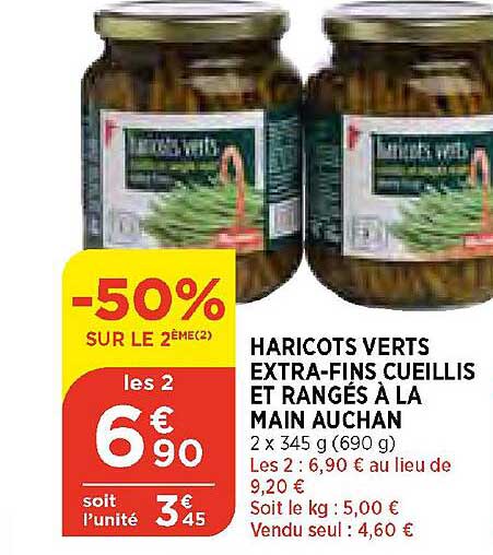 haricots verts extra-fins cueillis et rangés à la main auchan