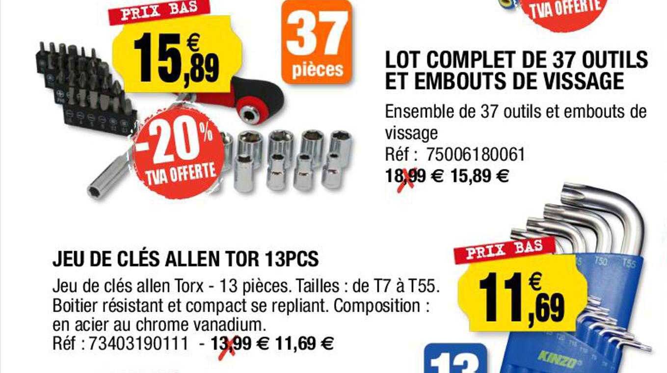 jeu de clés allen tor 13pcs, lot complet de 37 outils et embouts de vissage
