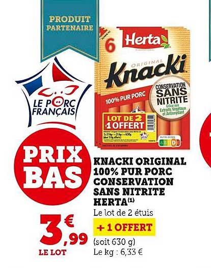 Knacki Original 100% Pur Porc Conservation Sans Nitrite Herta